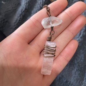 Rose Quarts Crystal Wrapped Necklace